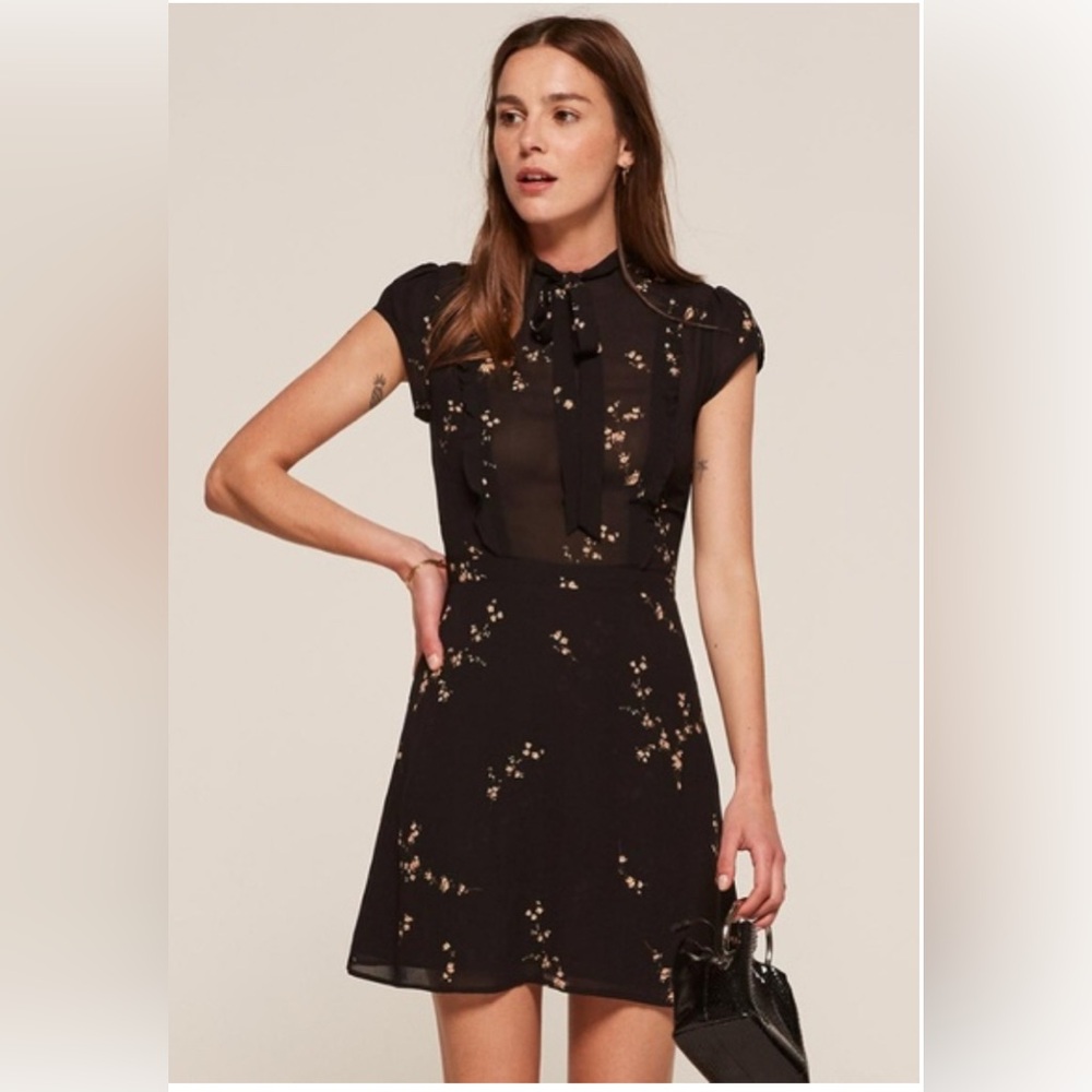 Reformation Faith Wildflower Black Floral Dress